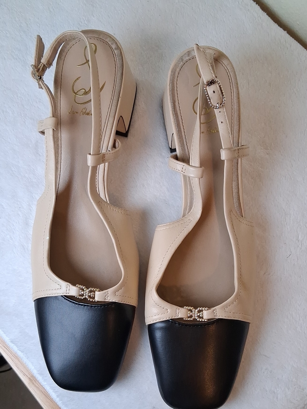 Sam Edelman Two-Tone Beige and Black Slingback Mules